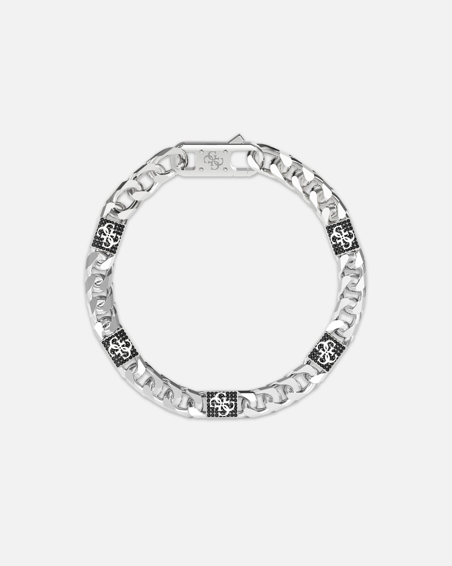 Guess Mainline 4G Curb Chain Pave Bracelet Silver