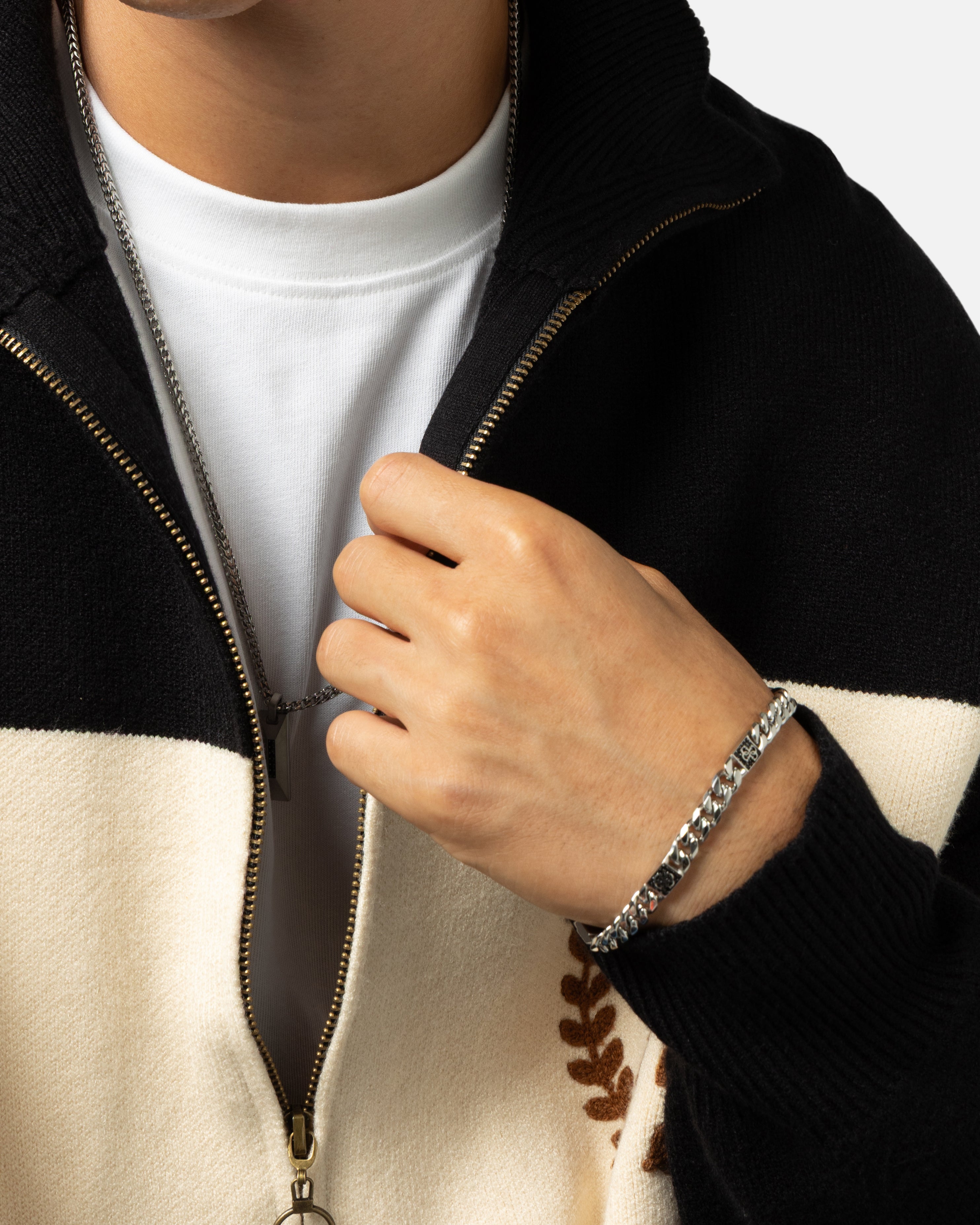 Guess Mainline 4G Curb Chain Pave Bracelet Silver